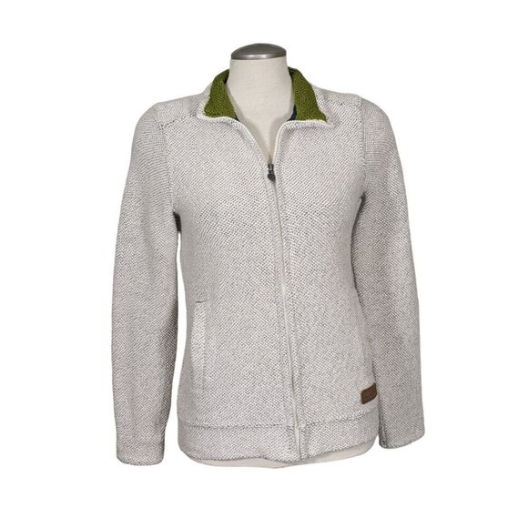Weird Fish Womens Size 8 Textured Full Zip Beige Knit Jacket Minimalist Staple - Picture 1 of 7